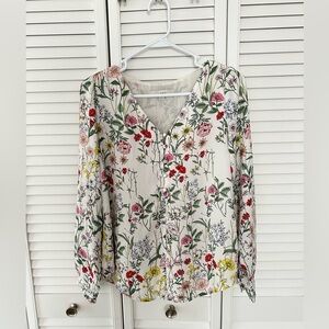Loft White Floral Blouse XS